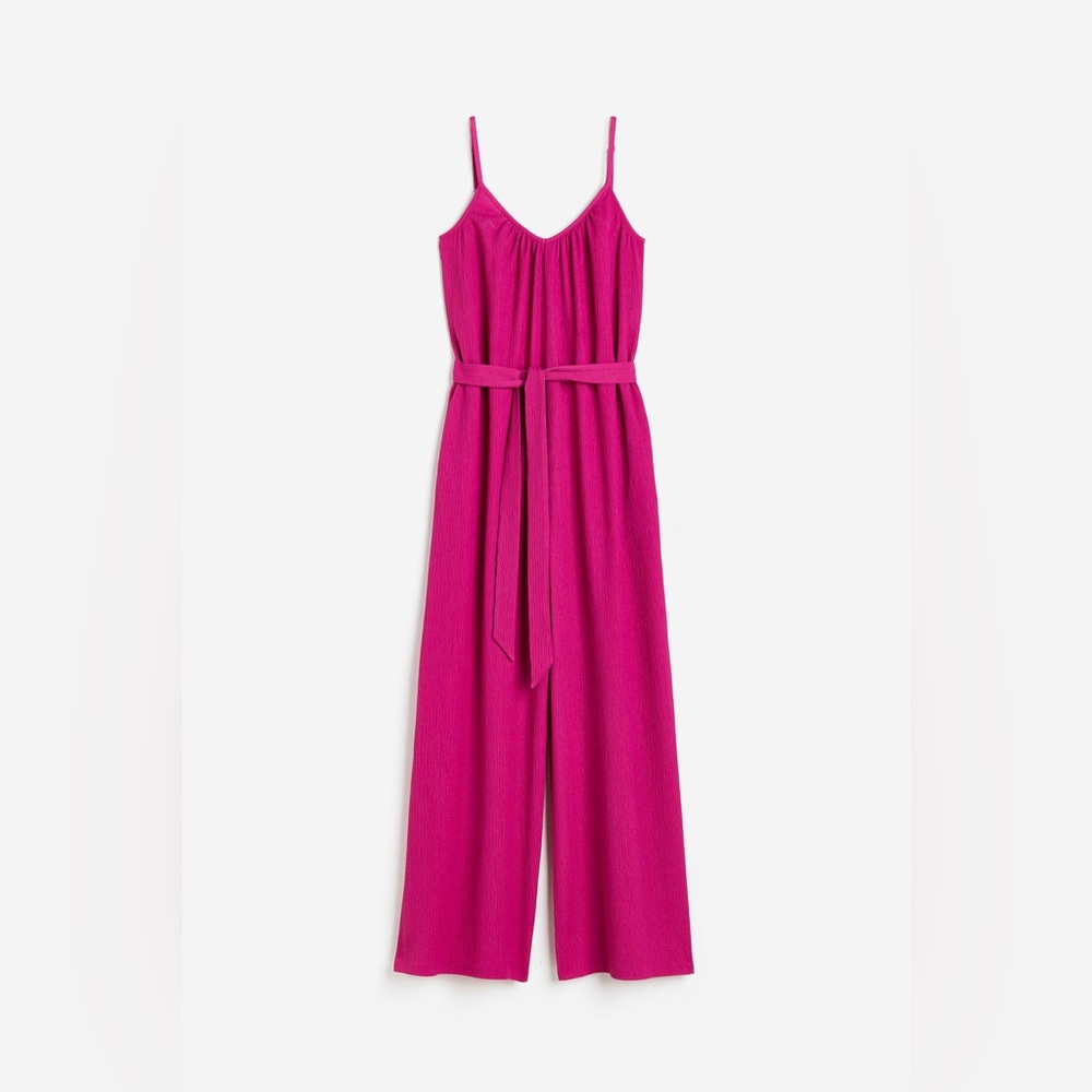 H&M Pink Tie-Belt Jersey Jumpsuit